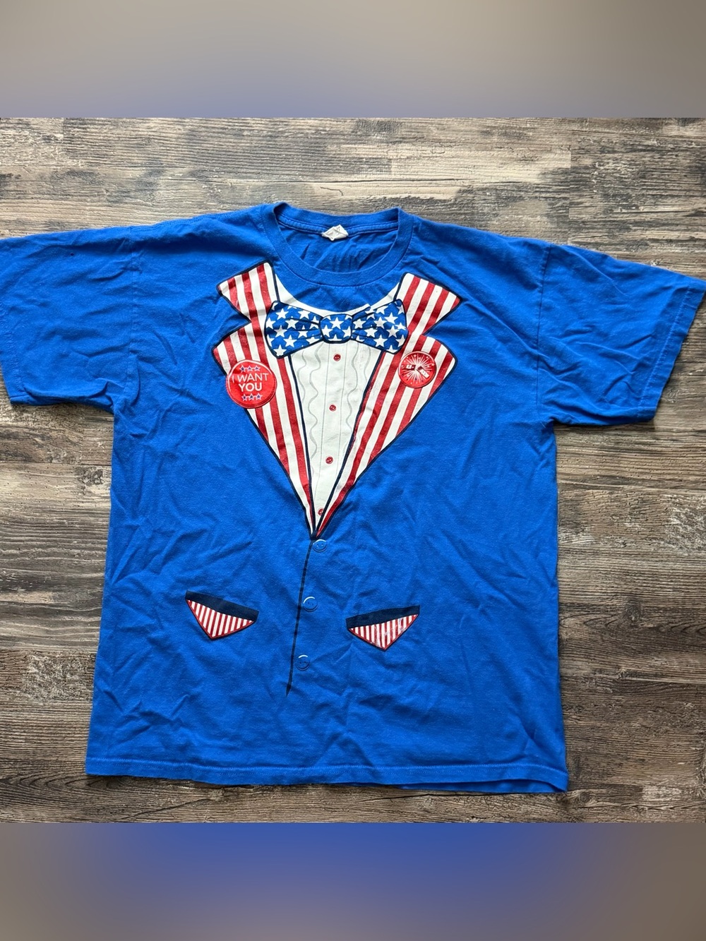 Gildan Red White Blue Patriotic Vote I Want You Graphic Print Shirt Men’s Large